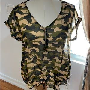 NWT Camo sheer top short sleeve Plus Size